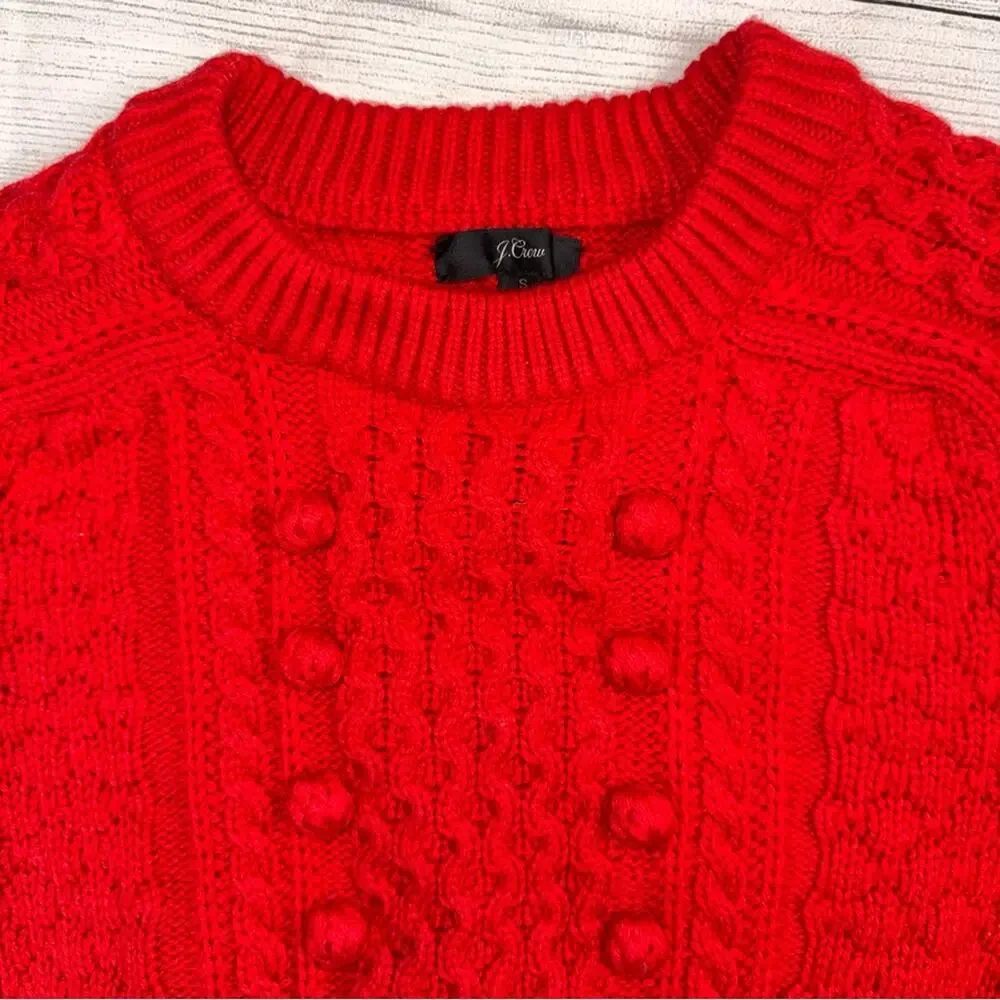 J.Crew Women's Popcorn Cable-Knit Sweater Red Lambswool Blend Size Small